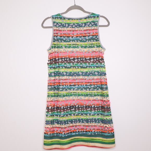 DESIGUAL Phoenix Shift Mini Dress Sleeveless Laser Cut Striped Rainbow Women's M - Picture 13 of 14